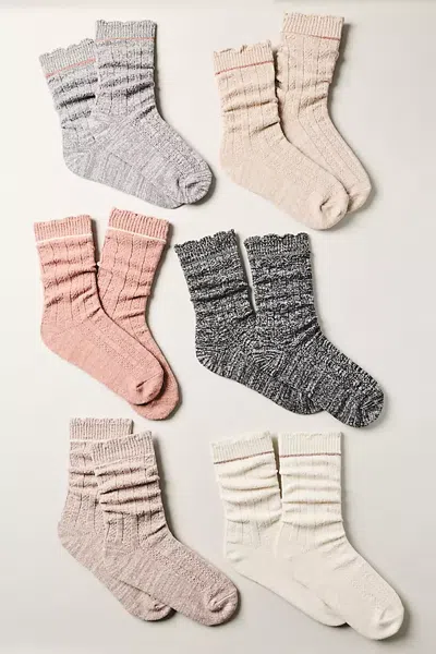 Muk Luks Microfiber Crew Socks, Set Of 6 In Beige