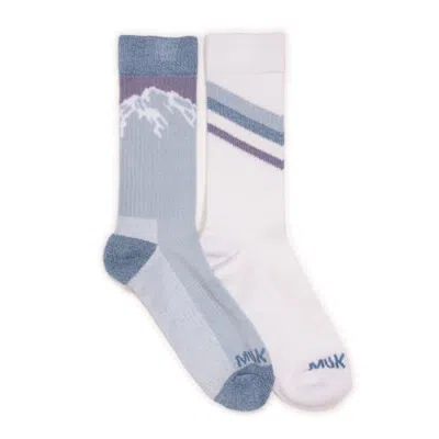 Muk Luks Women's 2 Pair Pack Compression Crew Socks In Blue Mountain