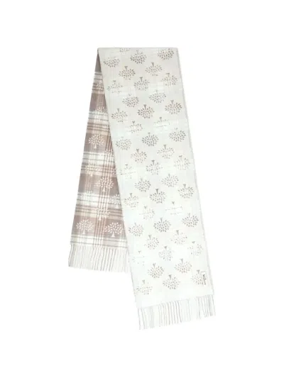 Mulberry Check Tree-print Scarf In Gray