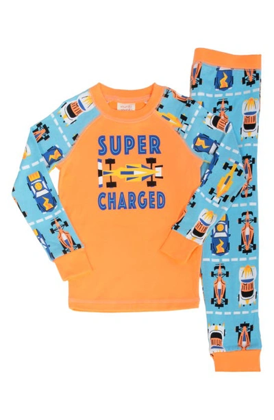 Munki Munki Kids' Super Charged Fitted Two-piece Pajamas In Orange