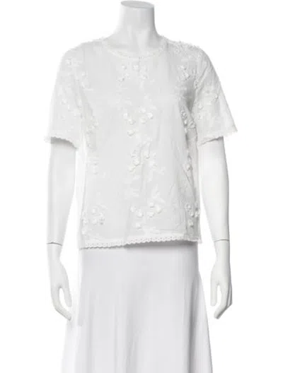 Pre-owned Munthe Floral Print Crew Neck Top In White