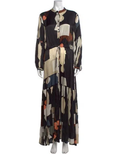Pre-owned Munthe Graphic Print Long Dress In Black