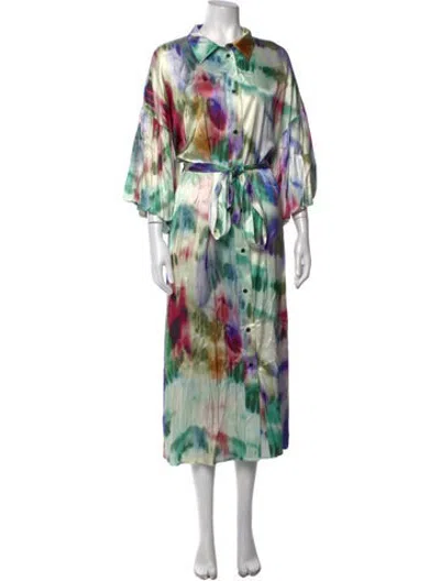 Pre-owned Munthe Tie-dye Print Long Dress In Green
