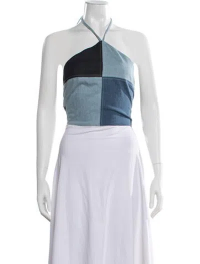 Pre-owned Musier Paris Colorblock Pattern Halterneck Crop Top In Black