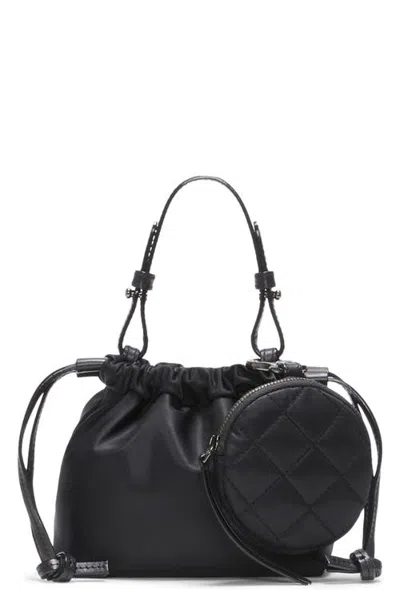 Mz Wallace Waverly Bebe Leather Trim Drawstring Bag In Black