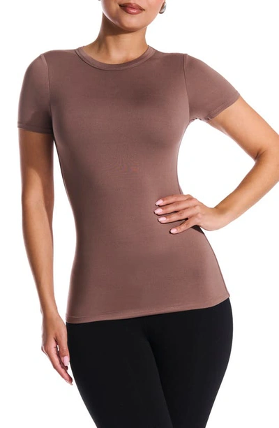 N By Naked Wardrobe Bare Short Sleeve Crew Top In Taupe