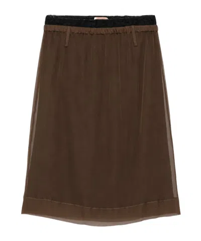 N°21 Lace-trim Elasticated Mid Skirt In Brown