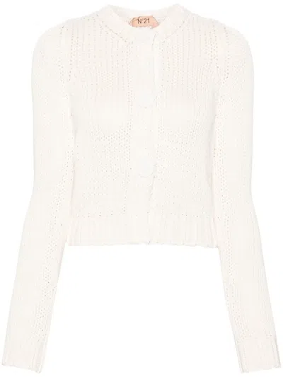 N°21 Press-stud Chunky-knit Cardigan In White