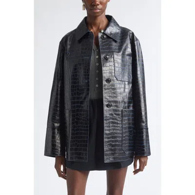 Nackiyé Nackiyè Croc Embossed Leather Jacket In Black