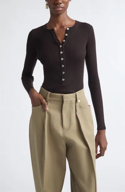 Nackiyé Nackiyè Insider Merino Wool & Silk Henley Sweater In Brown