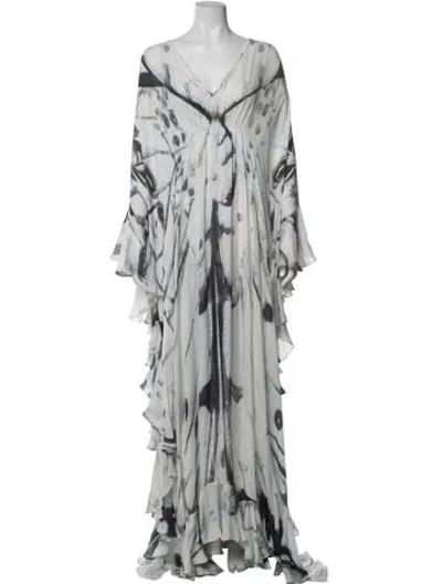 Pre-owned Naeem Khan Silk Long Dress In Grey