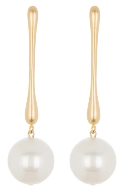 Nakamol Chicago Imitation Pearl Linear Earrings In Gold