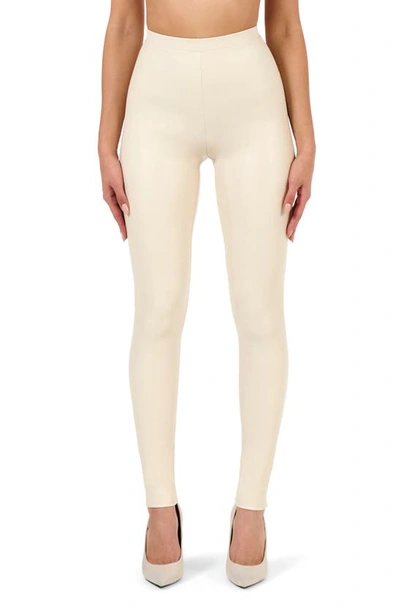 Naked Wardrobe All Faux U High Waist Faux Leather Leggings In Cream