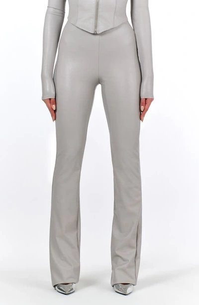 Naked Wardrobe Bootcut Faux Leather Trousers In Light Grey