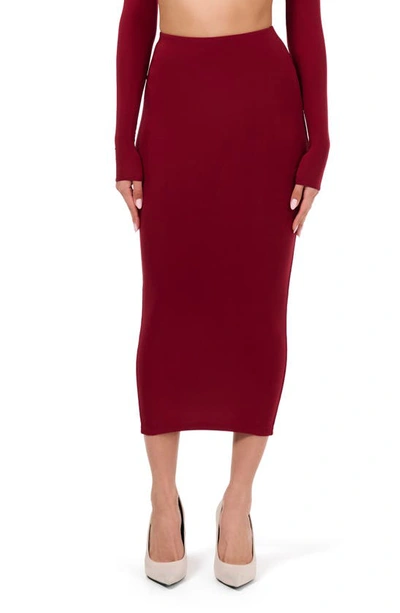 Naked Wardrobe Hourglass Body-con Midi Skirt In Dark Red