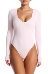 Naked Wardrobe Long Sleeve Stretch Jersey Bodysuit In Pale Pink