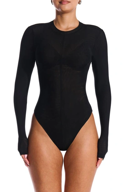 Naked Wardrobe Seamed Long Sleeve Bodysuit In Black