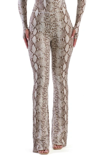 Naked Wardrobe The Boot Up Snakeskin Print Bootcut Pants In Beige Snakeskin