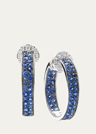 Nam Cho 18k White Gold Diamond And Sapphire Modern Hoop Earrings In Blue