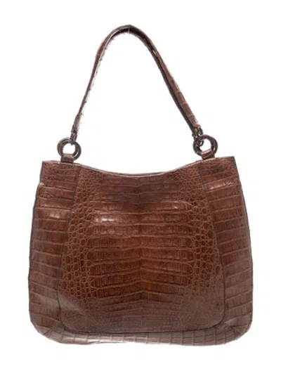 Pre-owned Nancy Gonzalez Crocodile Shoulder Bag In Brown