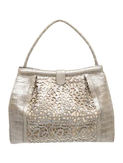 Pre-owned Nancy Gonzalez Crocodile Shoulder Bag In Green/metallic
