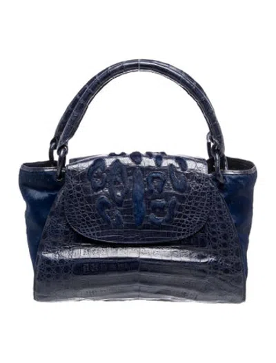 Pre-owned Nancy Gonzalez Crocodile Top Handle Bag In Blue