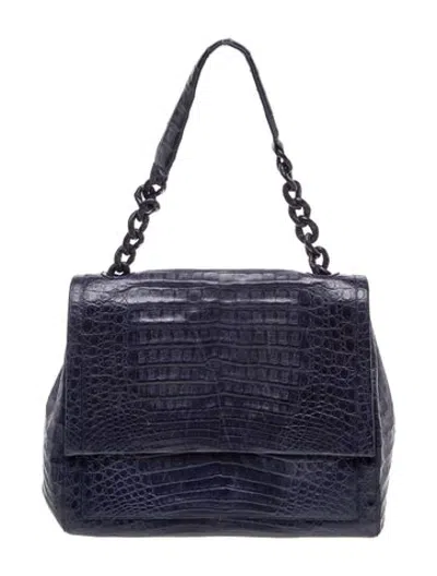 Pre-owned Nancy Gonzalez Crocodile Top Handle Bag In Blue