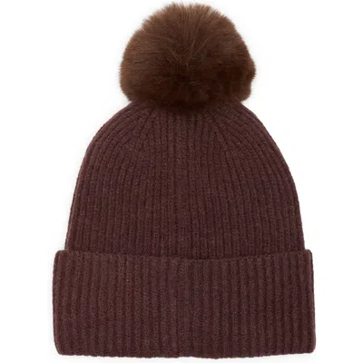 Nanette Lepore Crystal Snowflake Faux Fur Pom Beanie In Chocolate