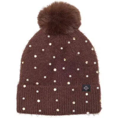 Nanette Lepore Crystal Star & Faux Pearl Embellished Faux Fur Pom Beanie In Multi