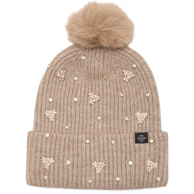 Nanette Lepore Mixed Metallic Pom Beanie In Brown