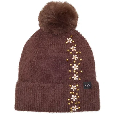 Nanette Lepore Side Embellished Beanie With Faux Fur Pom In Multi