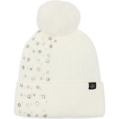 Nanette Lepore Studded Faux Fur Pom Beanie In Ivory