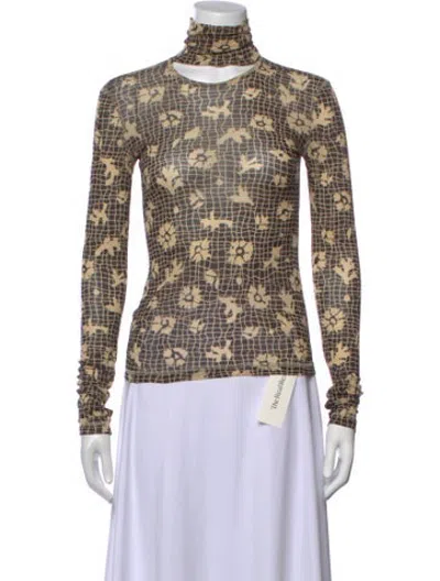 Pre-owned Nanushka Floral Print Turtleneck Top In Brown