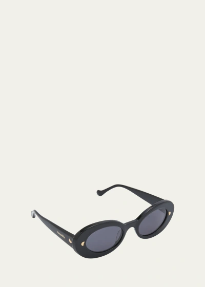 Nanushka Giva Oval Acetate Sunglasses In Black