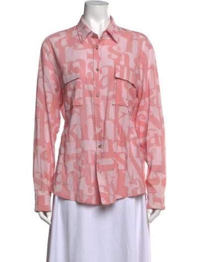 Pre-owned Nanushka Graphic Print Long Sleeve Button-up Top In Pink