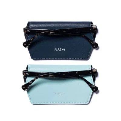 Naoa Women's Blue Two Pack Apple-leather Slim Glasses Case Navy Turquoise