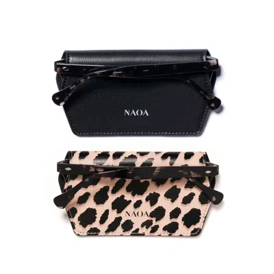 Naoa Women's Neutrals / Black Two Pack Apple-leather Slim Glasses Case Black Leopard