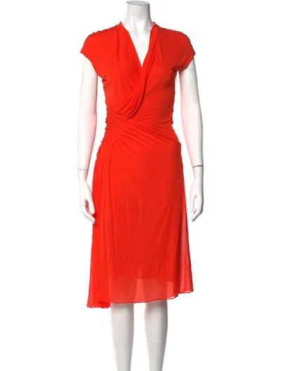 Pre-owned Narciso Rodriguez V-neck Midi Length Dress In Red