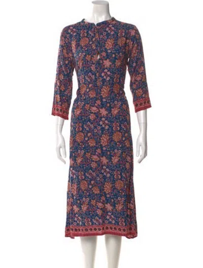 Pre-owned Natalie Martin Floral Print Midi Length Dress In Blue