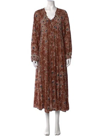 Pre-owned Natalie Martin Paisley Print Long Dress In Brown
