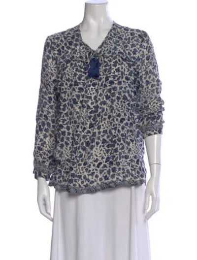 Pre-owned Natalie Martin Silk Floral Print Blouse In Blue