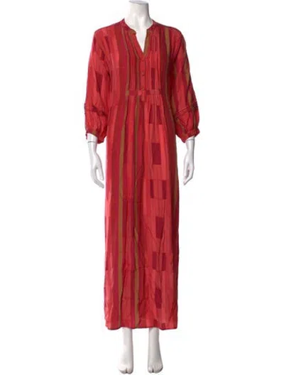 Pre-owned Natalie Martin Silk Long Dress In Red
