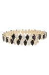 Natasha Cubic Zirconia Stone Cuff Bracelet In Gold/ Jet/ Clear
