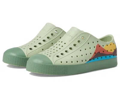 Native Kid's Jefferson Shoes In Tea Green/ Loch Green/ Crater Mountain Block In Multi