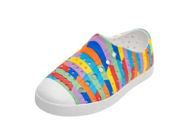 Native Kid's Jefferson Sugarlite Print Junie Shoes In Shell White / Rainbow Stripe In Multi