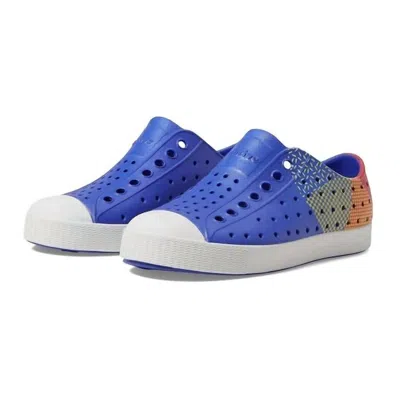 Native Kid's Jefferson Sugarlite Shoes In Uv Blue/ Shell White/ Hyper Fressia/ Celery Block In Purple