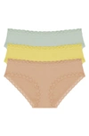 Natori Bliss 3-pack Cotton Blend Briefs In Morning Dew/yellow/cafe