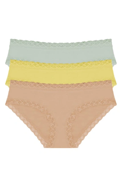 Natori Bliss 3-pack Cotton Blend Briefs In Morning Dew/yellow/cafe