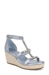 Naturalizer Serena Ankle Strap Espadrille Platform Wedge Sandal In Light Blue Metallic Faux Leather