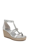 Naturalizer Serena Ankle Strap Espadrille Platform Wedge Sandal In Silver Leather